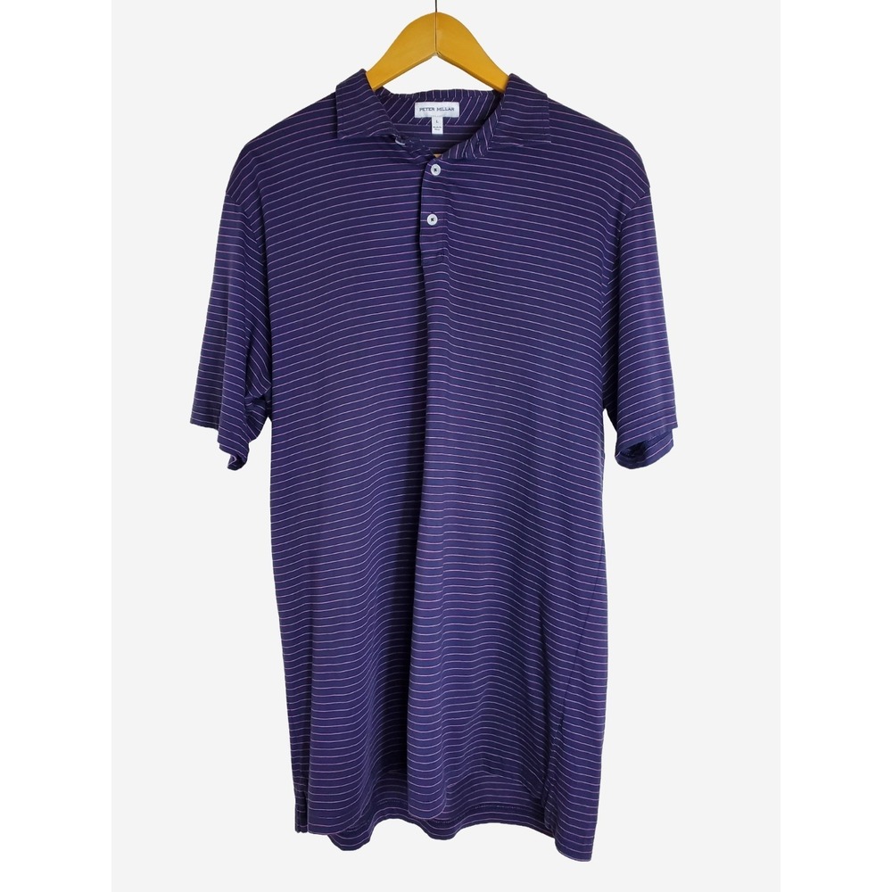 Peter Millar Summer Comfort Polo Mens Large Blue Pink Stripe Short Sleeve